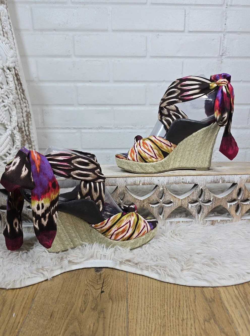 a.n.a Wedge Espadrille Sandals with Multicolor Scarf Strap Size 6.5